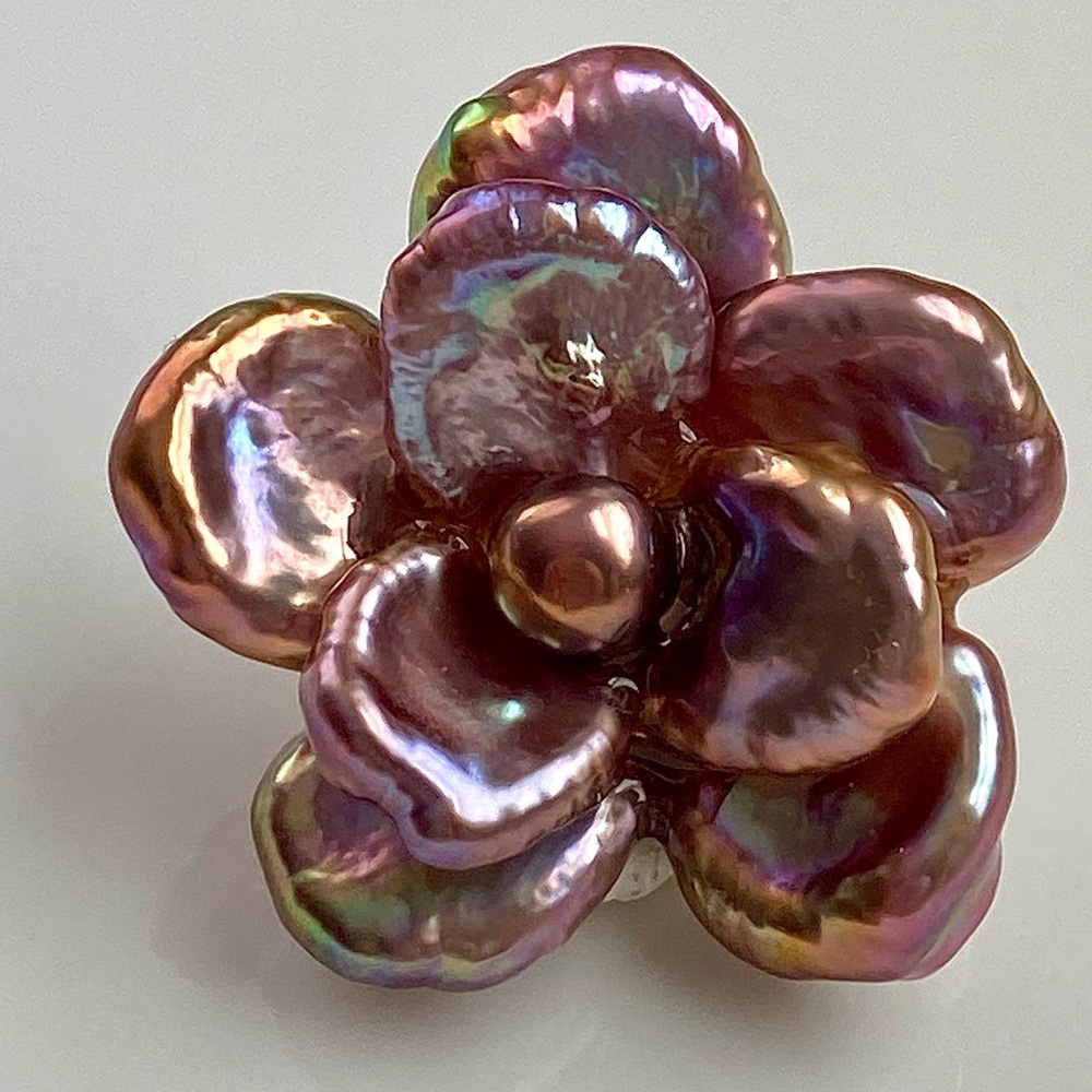 P155-Premium Blueberry Copper Petal Pearl Flower Detachable Pendant